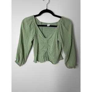 Light Sage Green Gathered Smocked Renfest Fairycore Milkmaid Top Small